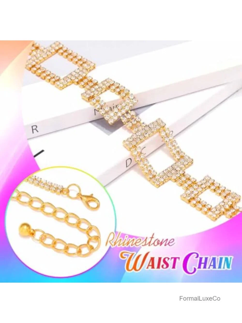 Silver Rhinestone Bling Waist Chain Belt for Women Dresses Accessories